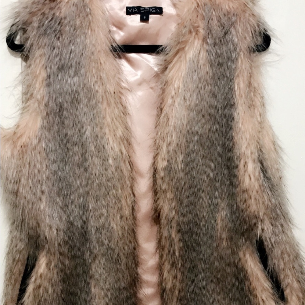 Via Spiga Pink & Grey Fur Vest